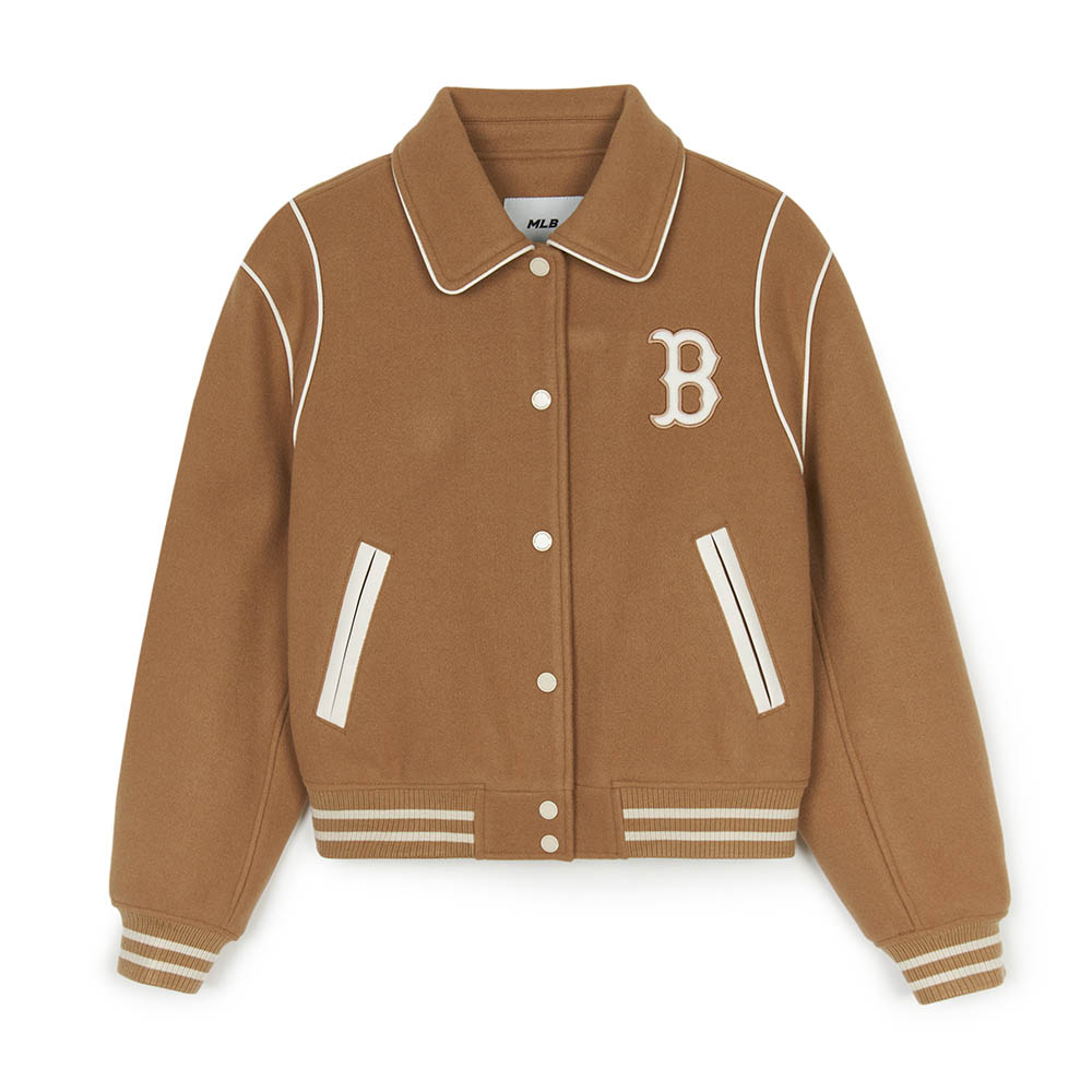 (Women) MLB Boston Red Sox  Oversized Vintage Logo Embroidered Beige Jacket 3FJPV1046-43BGS
