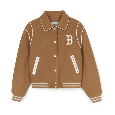 (Women) MLB Boston Red Sox Oversized Vintage Logo Embroidered Beige Jacket 3FJPV1046-43BGS