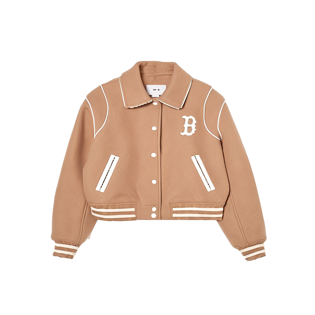 (Women) MLB Boston Red Sox  Oversized Vintage Logo Embroidered Beige Jacket 3FJPV1046-43BGS 圖 2