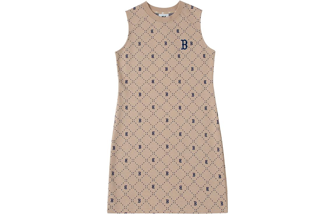 (Women) MLB Boston Red Sox Logo Plaid Vintage Loose Sleeveless Sports Dress Khaki Women. 3FOPM0333-43SAL