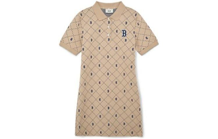 (Women) MLB Boston Red Sox Logo Print Polo Casual Dress Women Light Sand Brown. 3FOPM0533-43SAL