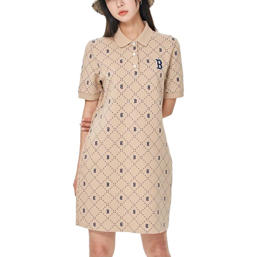 Shop (W) MLB 보스턴 레드삭스 로고 프린트 여성 폴로 캐주얼 원피스 라이트 샌드 브라운. 3FOPM0533-43SAL