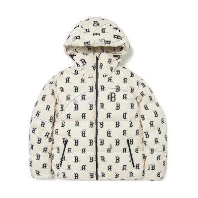 (Women) MLB FW22 Boston Red Sox Logo All-Over Print Waterproof Down Jacket Cream 3FDJMS226-43CRS
