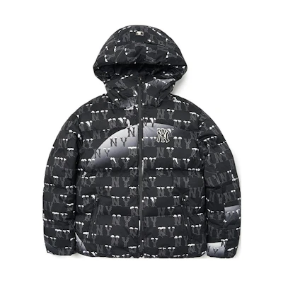 (Women) MLB FW22 New York Yankees Logo Print Hooded Down Jacket Black Women. 3FDJMS226-50BKS