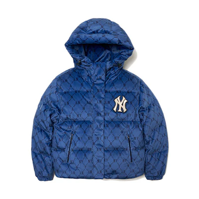 (Women) MLB Monogram Series New York Yankees Logo Hooded Puffer Jacket Women Navy 3FDJM0216-50BLD