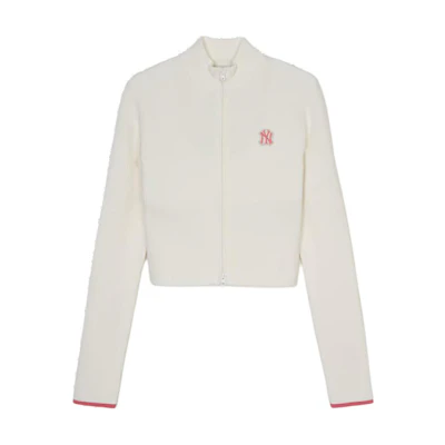 (Women) MLB New York Yankees Cream Full-Zip Knit Jacket Casual Long Sleeve. 3FKCV0444-50CRD