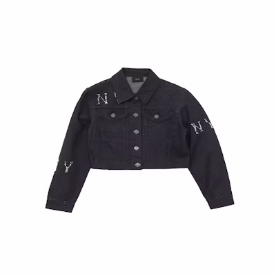 (Women) MLB New York Yankees Megagram Denim Trucker Jacket Black 3FDKS0144-50BKS