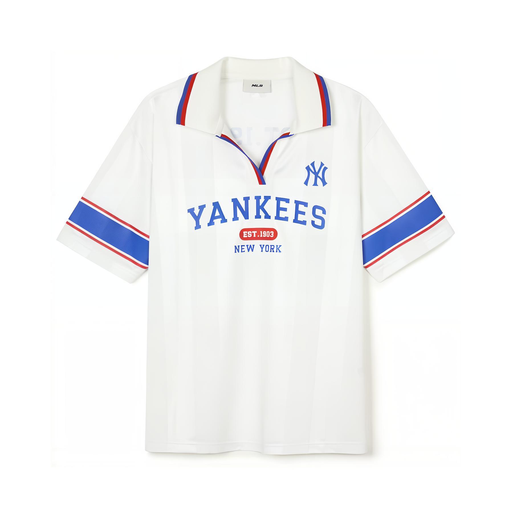 (Women) MLB New York Yankees Colorblock Letter Print Polo Football Shirt White 3FTSV1743-50IVS