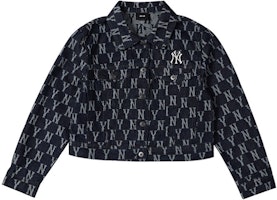 (Women) MLB New York Yankees Dark Blue Cropped Denim Jacket 3FDK01014-50BLD (Women) MLB New York Yankees Dark Blue Cropped Denim Jacket 3FDK01014-50BLD