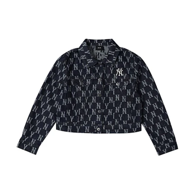 (Women) MLB New York Yankees Dark Blue Cropped Denim Jacket 3FDK01014-50BLD