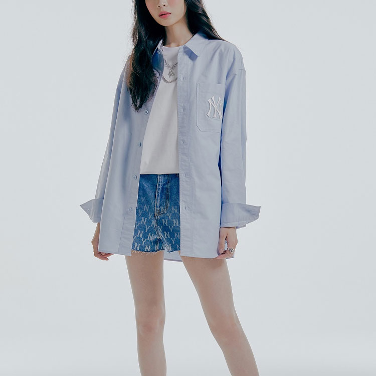 Shop (W) MLB ニューヨークヤンキース ロゴ 長袖シャツ ライトブルー 31WSU2111-50S
