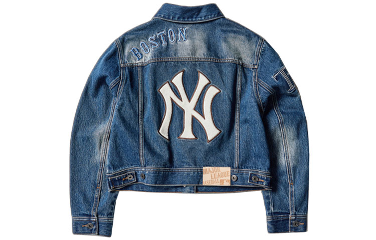 (Women) MLB New York Yankees Logo Retro Patch Cropped Denim Jacket Women Blue 3FDK02014-50BLS 圖 3