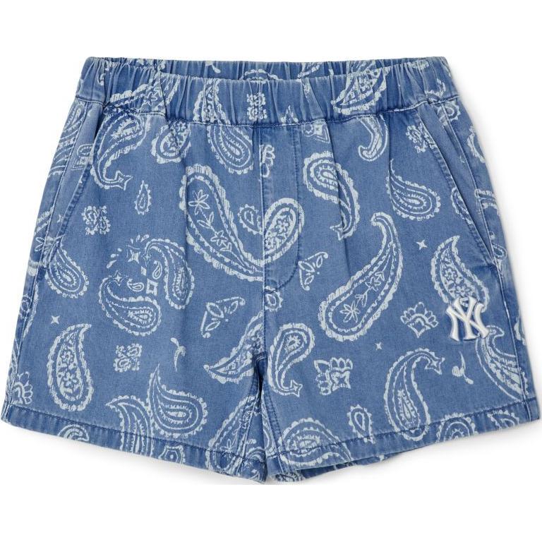 (Women) MLB Paisley Monogram Yankees Denim Shorts Blue - Soft, Breathable Casualwear 3FDPI0133-50SBL