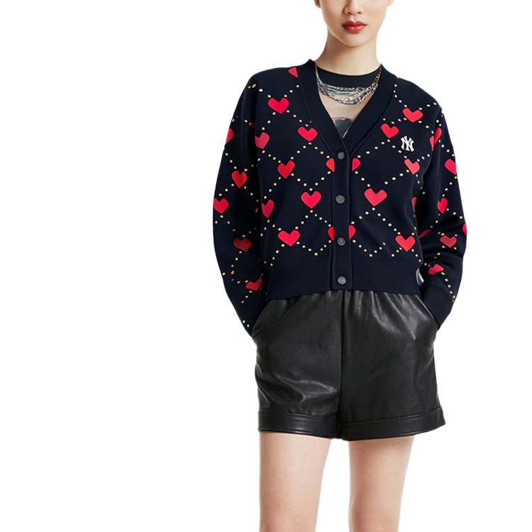 Purchase (Women) MLB SS23 New York Yankees Heart Print Knit Cardigan Women Black. 3FKCH0234-50BKS