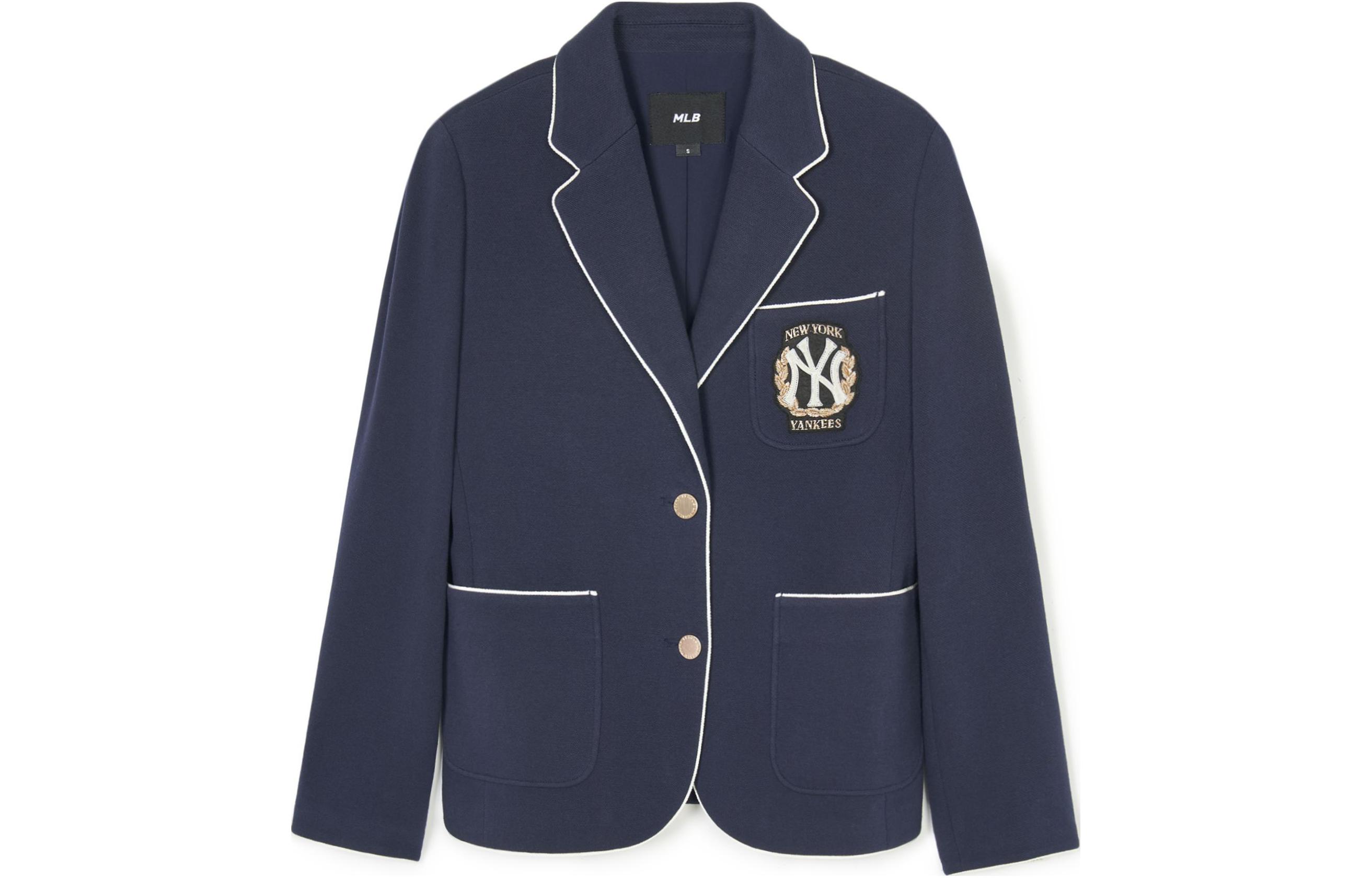 (Women) MLB SS24 New York Yankees Logo Pocket Single-Breasted Blazer Women Navy. 3FJKV0141-50NYD
