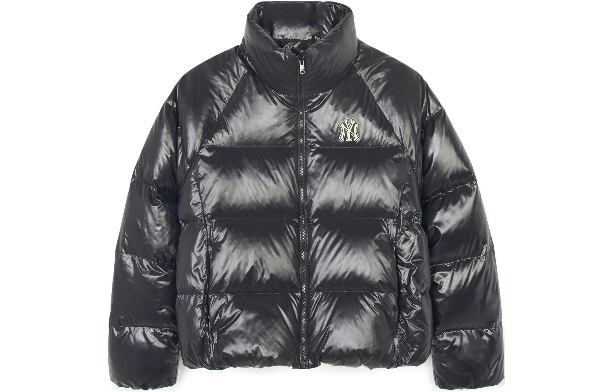 (Women) MLB SS24 New York Yankees Shiny Puffer Jacket for Women Black Raglan Sleeve. 3FDJB0636-50BKS