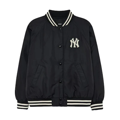 (Women) MLB Striped Logo Stand Collar Baseball Jacket Women’s Black Long Sleeve 3FDJV0136-50BKS