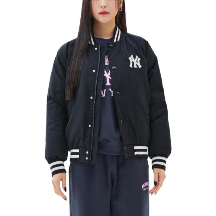 (Women) MLB Striped Logo Stand Collar Baseball Jacket Women’s Black Long Sleeve 3FDJV0136-50BKS 圖 4