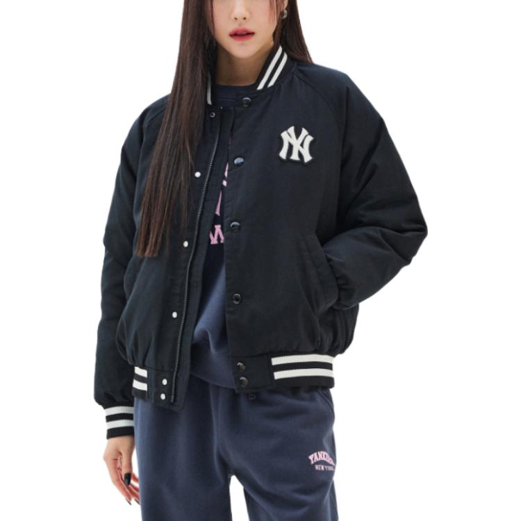 (Women) MLB Striped Logo Stand Collar Baseball Jacket Women’s Black Long Sleeve 3FDJV0136-50BKS 圖 5
