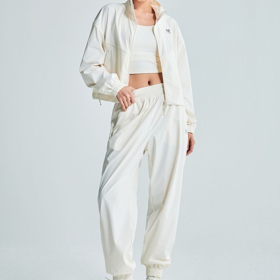 Shop (Women) MLB White Casual Stand Collar Zip-Up Jacket 3FWJB2234-50CRS