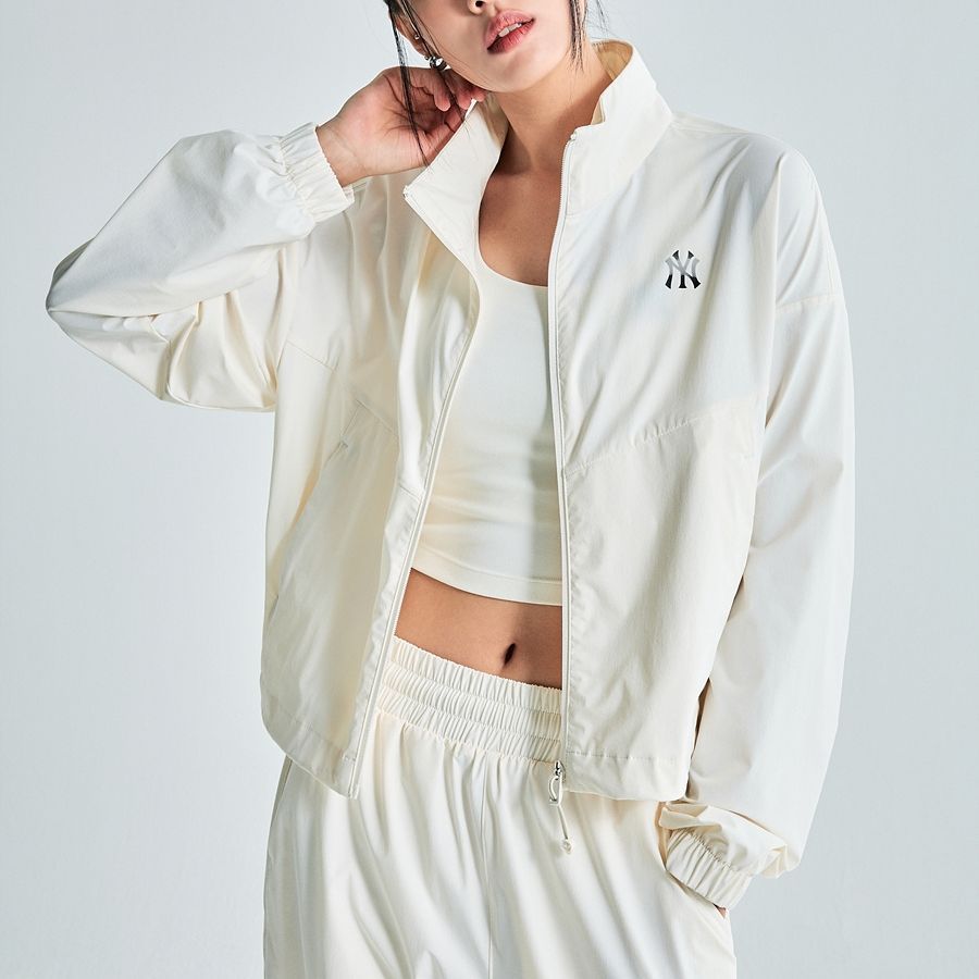 Purchase (Women) MLB White Casual Stand Collar Zip-Up Jacket 3FWJB2234-50CRS