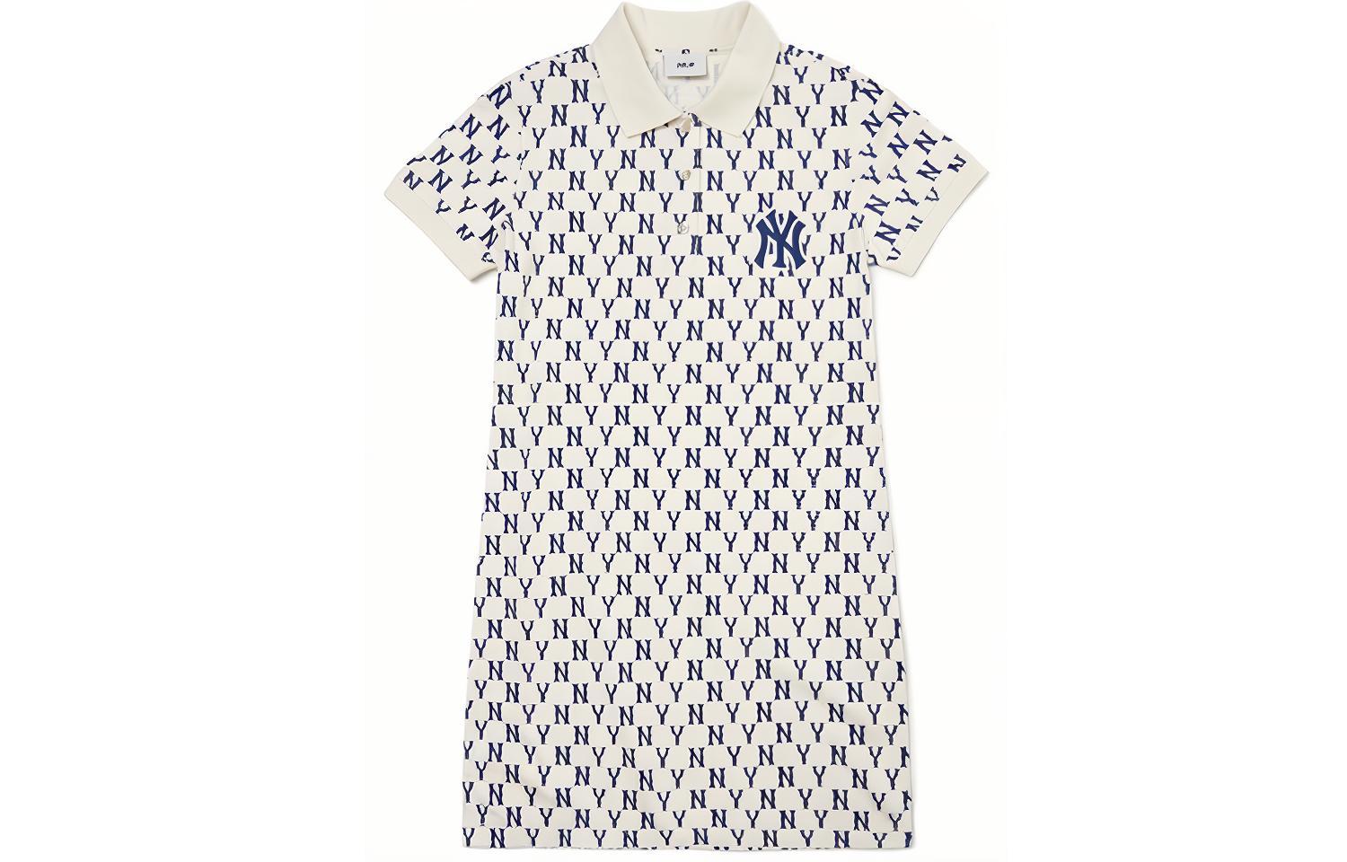 (Women) MLB Yankees Logo Polo Collar Short Sleeve Dress Cream  Casual Wear 3FOPM0223-50CRS