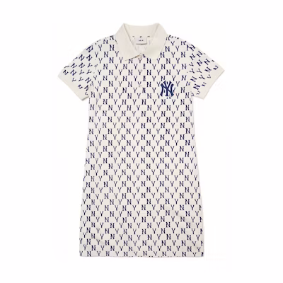 (Women) MLB Yankees Logo Polo Collar Short Sleeve Dress Cream Casual Wear 3FOPM0223-50CRS