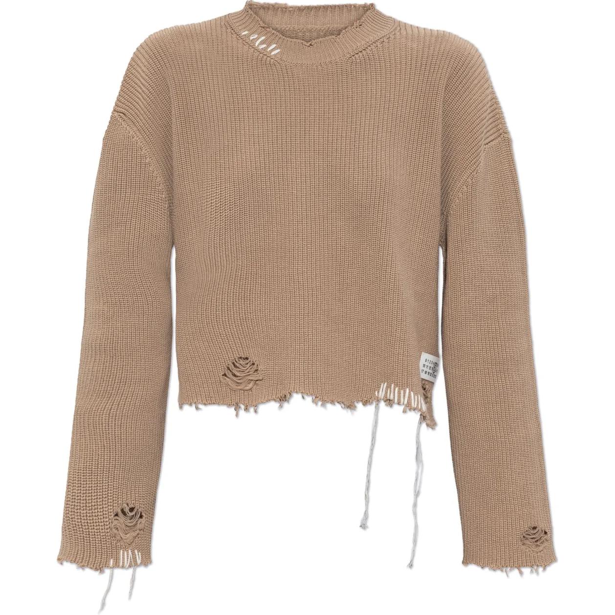 (Women) MM6 Maison Margiela  Beige Distressed Knit Long Sleeve Sweater. S52HL0036M13089-119