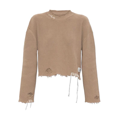 (Women) MM6 Maison Margiela Beige Distressed Knit Long Sleeve Sweater. S52HL0036M13089-119