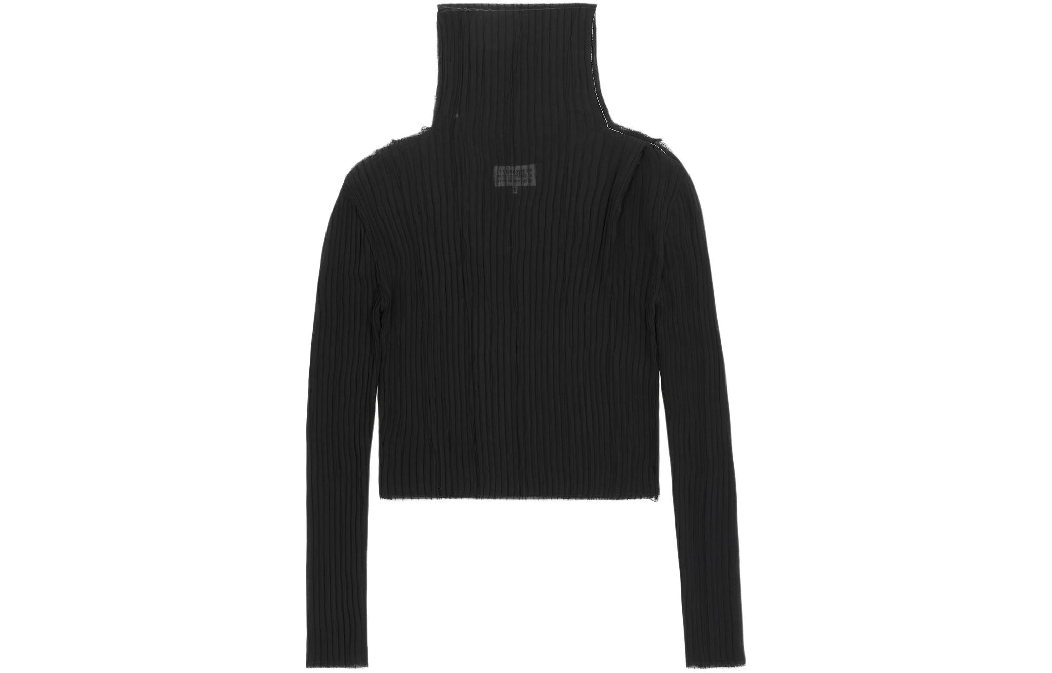 (Women) MM6 Maison Margiela  Black High-Neck Ruched Long-Sleeve Top. S52NH0012S78565900