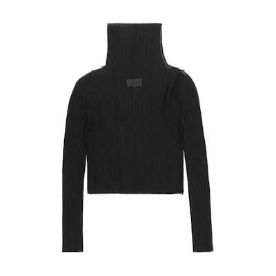 (Women) MM6 Maison Margiela Black High-Neck Ruched Long-Sleeve Top. S52NH0012S78565900