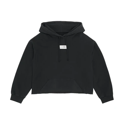 (Women) MM6 Maison Margiela Black Logo Oversized Hoodie with Asymmetric Hem. S52GU0220S25537900