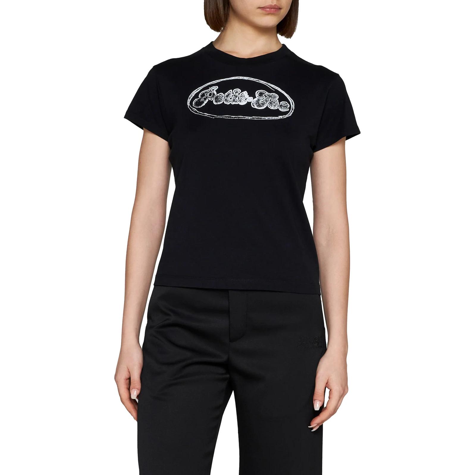 Shop (Women) MM6 Maison Margiela  Black Logo Print Crewneck T-Shirt SS23. S52GC0301S24312-900