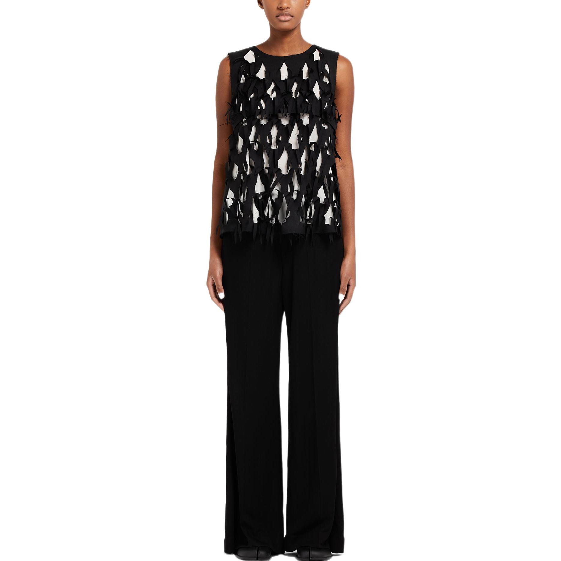 Lookbook (W) MM6 메종 마르지엘라 블랙 빈티지 디테일 슬리브리스 베스트. S51NC0617S35921900