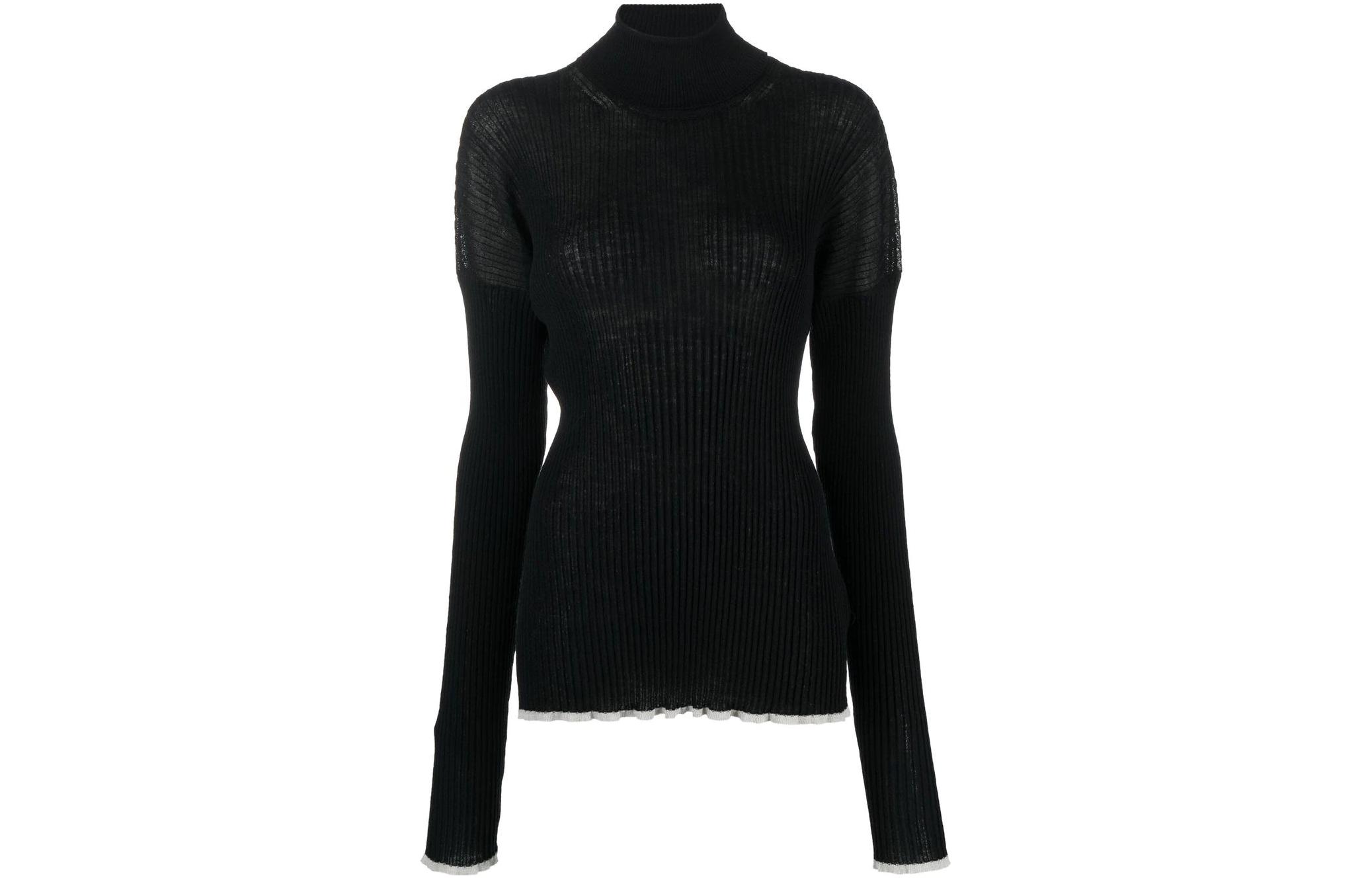 (Women) MM6 Maison Margiela  Black Turtleneck Slim-Fit Wool Sweater SS22. S52HA0255S18060001F