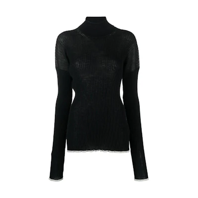 (Women) MM6 Maison Margiela Black Turtleneck Slim-Fit Wool Sweater SS22. S52HA0255S18060001F