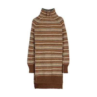 (Women) MM6 Maison Margiela Brown Striped Turtleneck Midi Sweater S62GP0046S17854-001