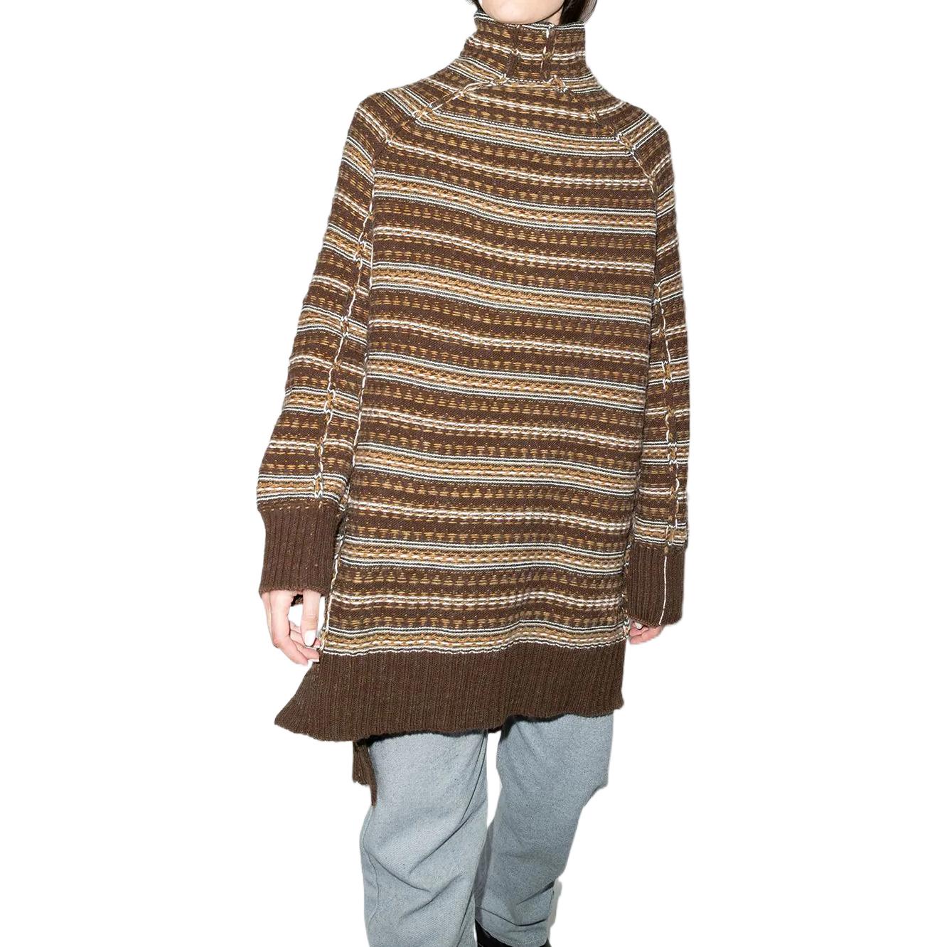 Lookbook (W) MM6 Maison Margiela 棕色條紋高領中長款毛衣 S62GP0046S17854-001