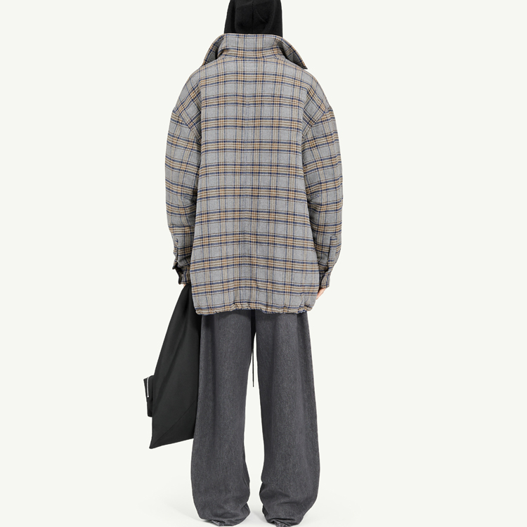 Shop (W) MM6 Maison Margiela 灰色格紋高領寬鬆棉質外套 S52AM0292S78535001F