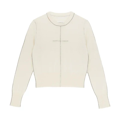 (Women) MM6 Maison Margiela Ivory Slim Fit Crewneck Crop Sweater FW24. S52HL0022M13037102