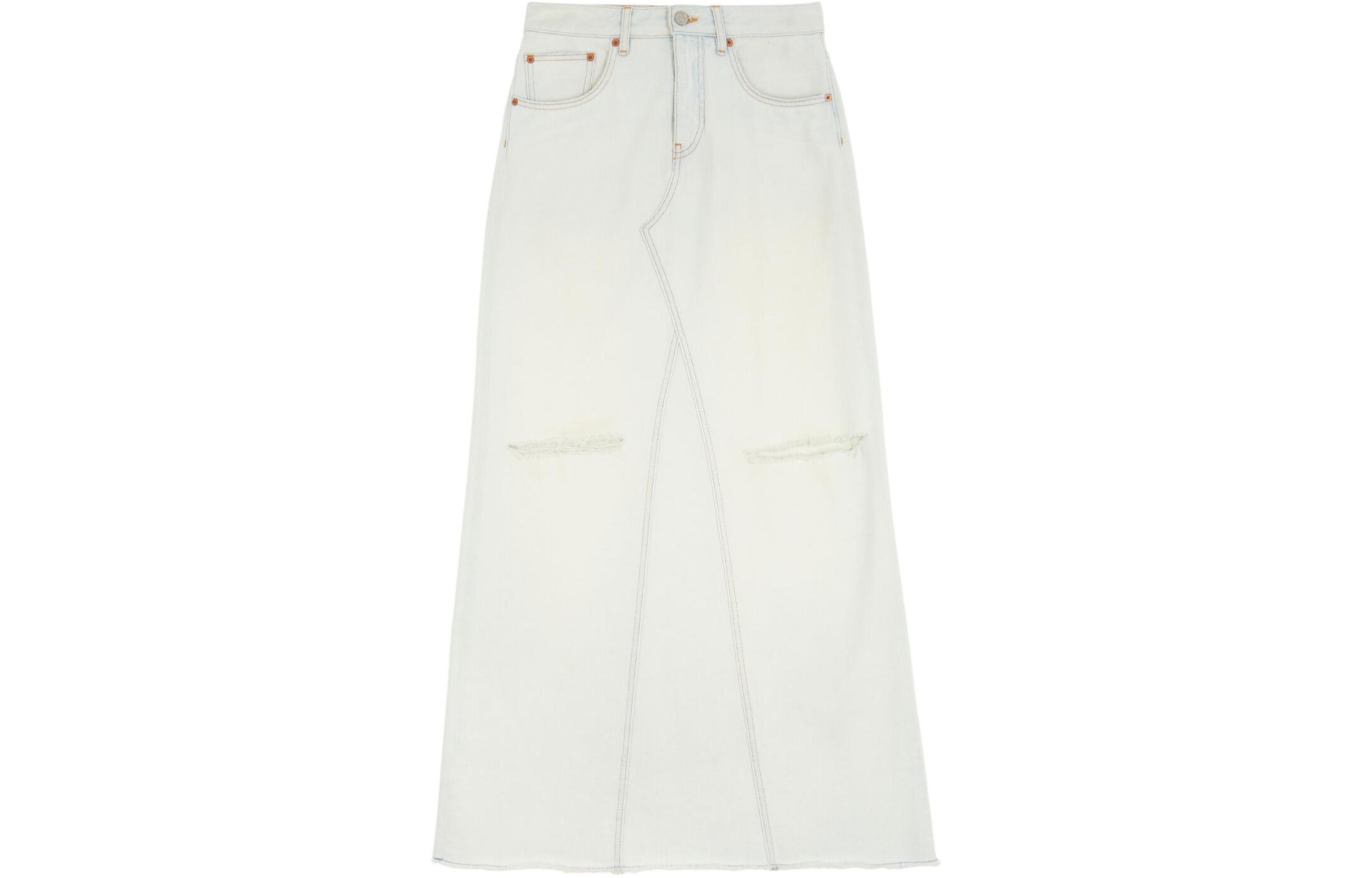 Order (Women) MM6 Maison Margiela  Light Blue Frayed Hem Denim Maxi Skirt. S52MI0007S30460992