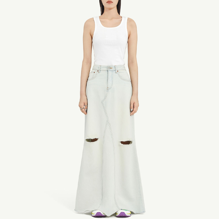 Lookbook (Women) MM6 Maison Margiela  Light Blue Frayed Hem Denim Maxi Skirt. S52MI0007S30460992