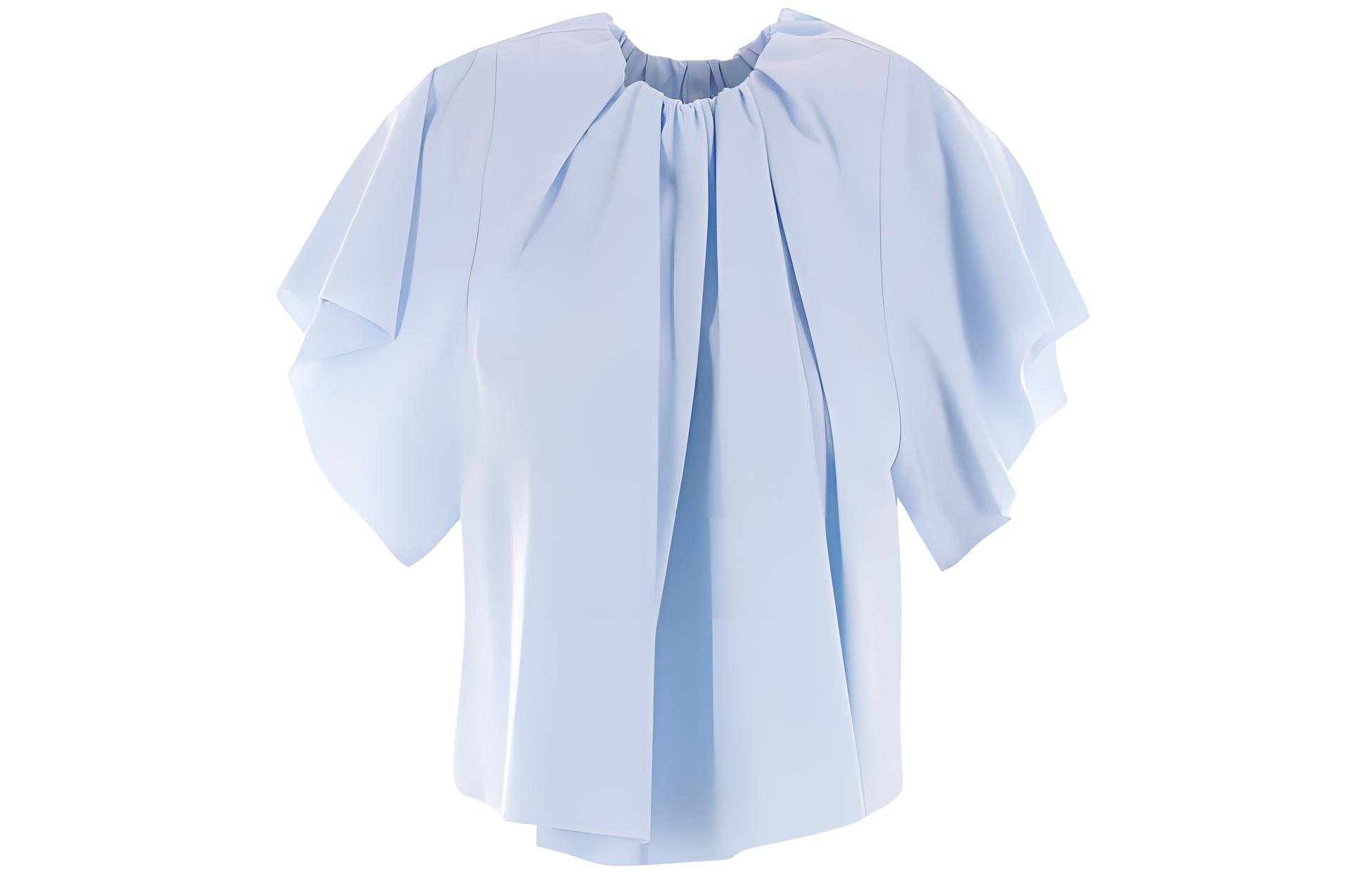 (Women) MM6 Maison Margiela  Light Blue Pleated Short Sleeve T-Shirt. S52NF0007S78549-479