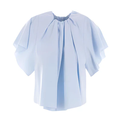 (Women) MM6 Maison Margiela Light Blue Pleated Short Sleeve T-Shirt. S52NF0007S78549-479