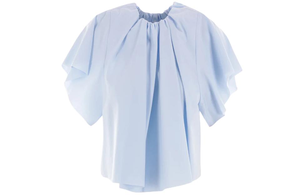 Order (Women) MM6 Maison Margiela  Light Blue Pleated Short Sleeve T-Shirt. S52NF0007S78549-479