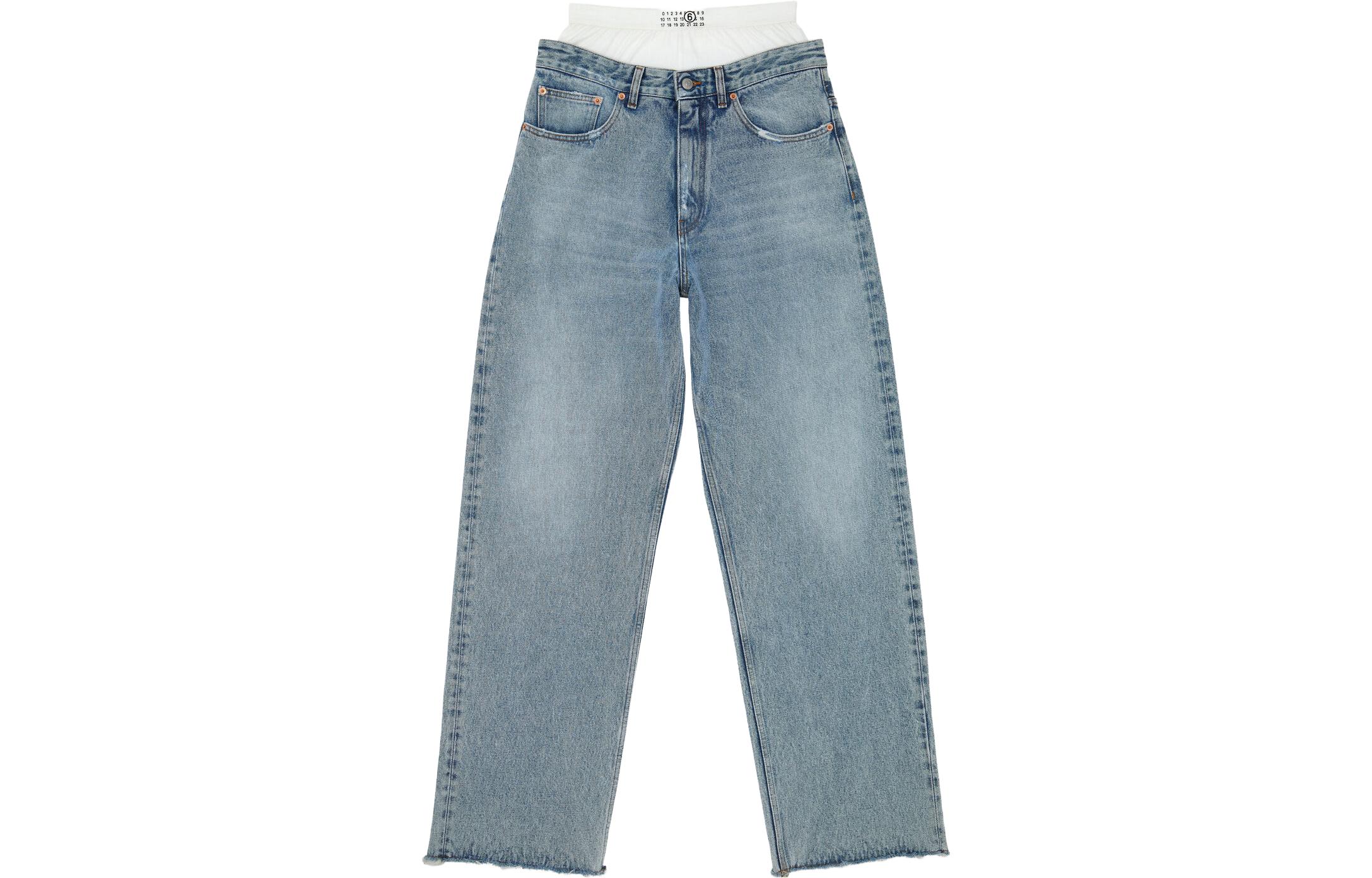 Order (W) MM6 Maison Margiela Jeans Azules con Dobladillo Superpuesto y Estampado Numérico. S62LB0149S30589976