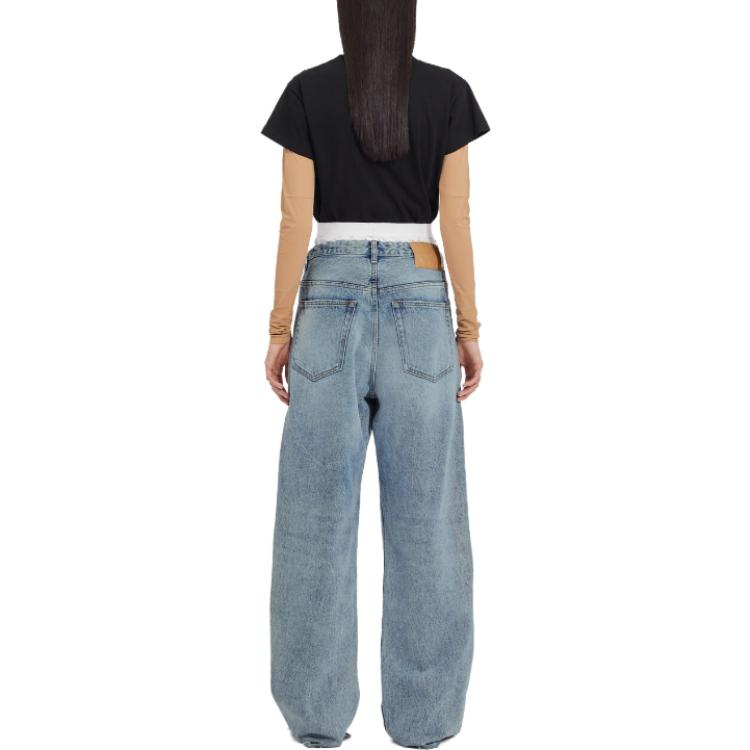Purchase (W) MM6 Maison Margiela Jeans Azules con Dobladillo Superpuesto y Estampado Numérico. S62LB0149S30589976