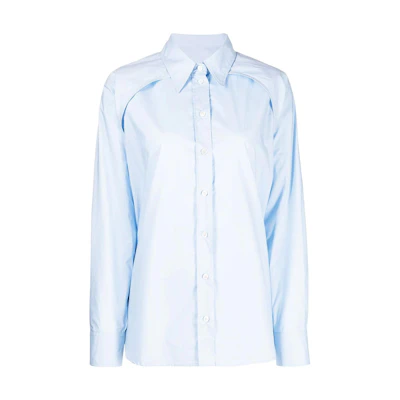 (Women) MM6 Maison Margiela Solid Layered Shoulder Button-Up Shirt Blue SS22 S52DL0169S47294479