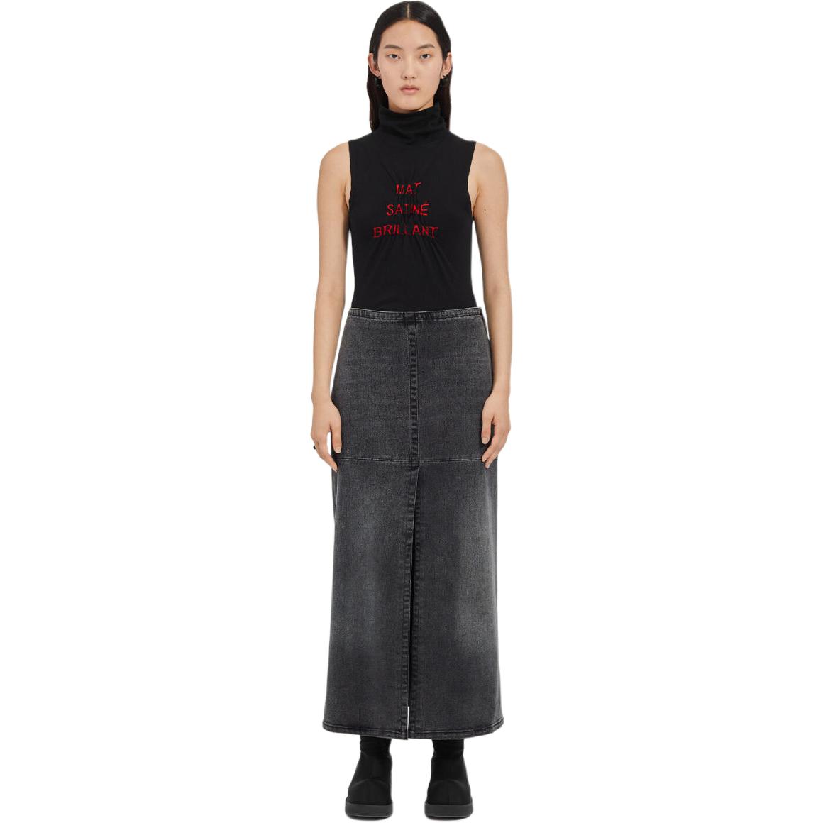 Lookbook (Women) MM6 Maison Margiela  Washed Mid-Rise A-Line Denim Skirt - Dark Grey. S62ME0009M30009-859