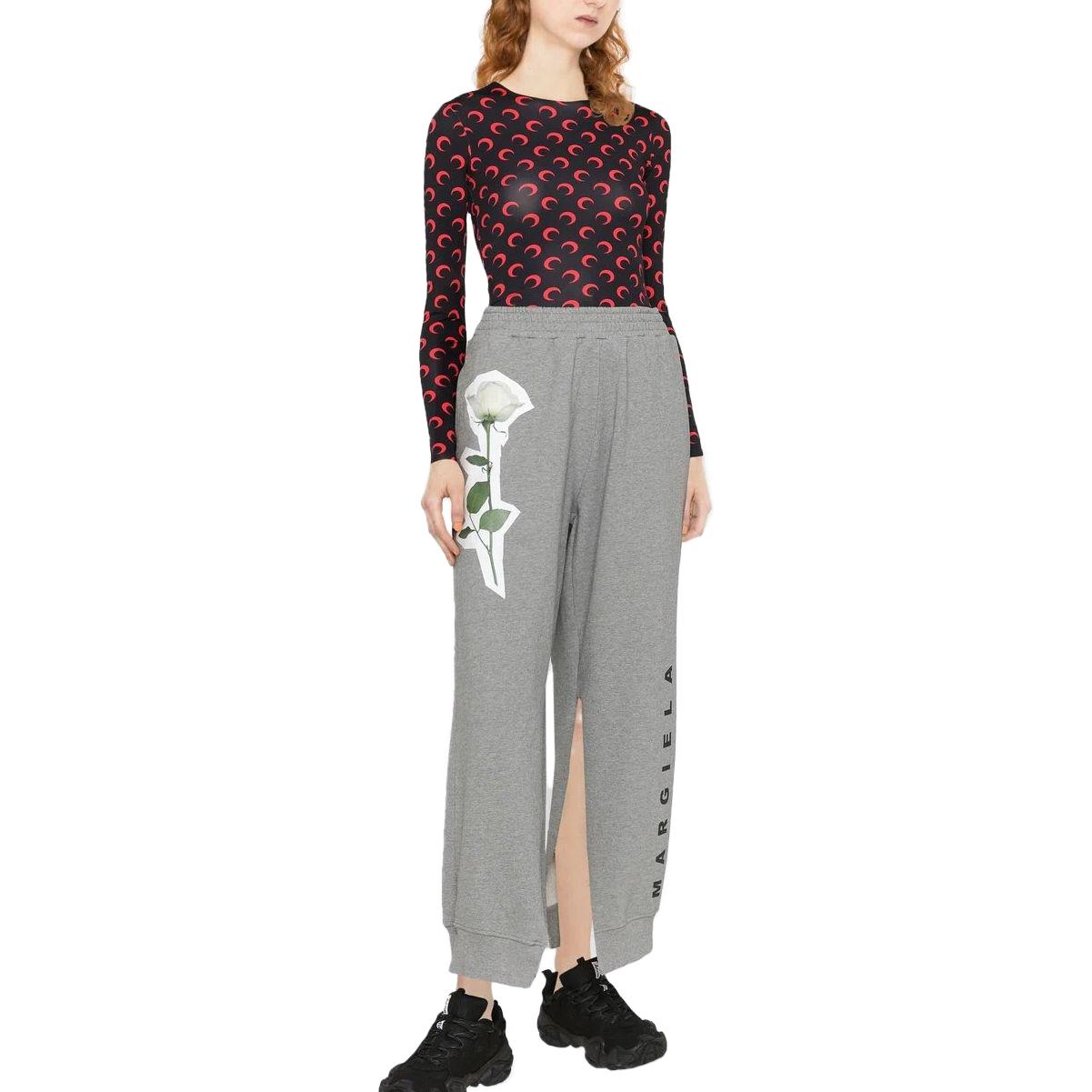 Lookbook (Women) MM6 Maison Margiela  White Rose Print Mid-Rise Elastic Wide-Leg Pants S62KB0110S25337